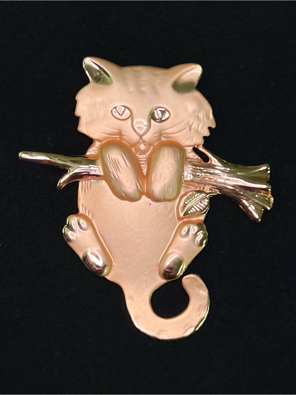 Vintage A.J.C Gold Tone Cat on Branch Brooch